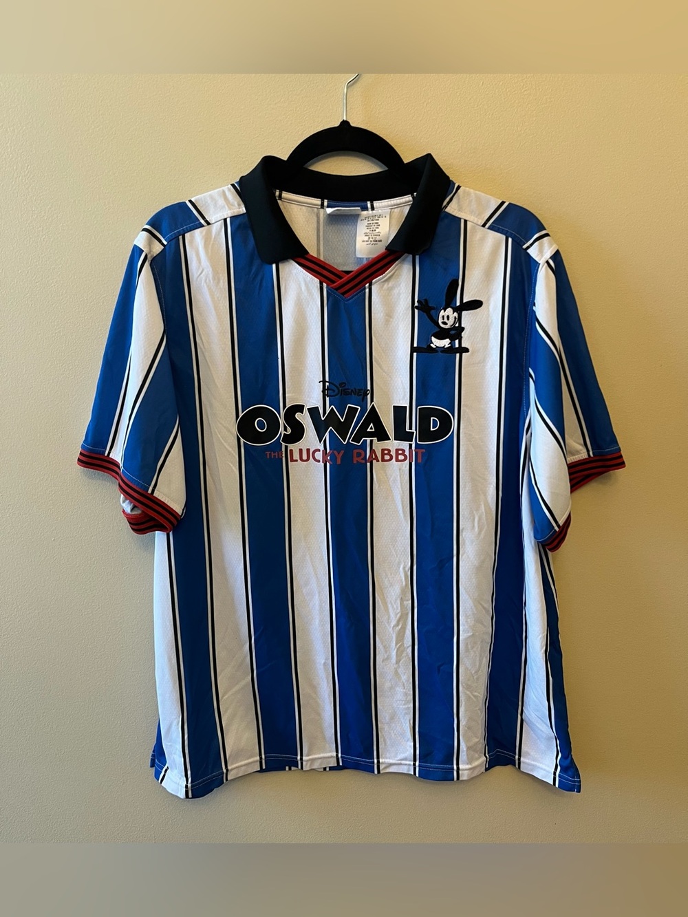 Disney 100 Oswald the Lucky Rabbit Soccer Jersey Large Blue White Striped